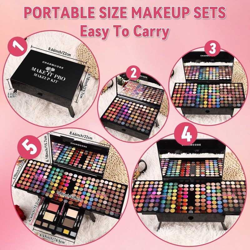CHARMCODE 190 Colors Cosmetic Make up Palette Set Kit Combination with Eyeshadow Facial Blusher Eyebrow Powder Face Concealer Powder Eyeliner Pencil A Mirror All-in-One Makeup Gift Sets For Women - Image 3